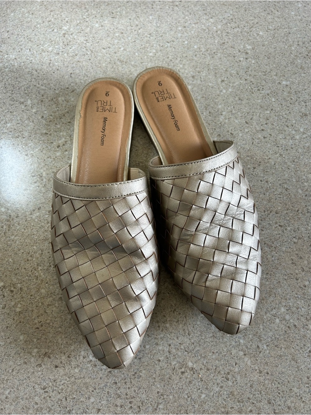 Time and Tru Metallic Woven Slip-On Mules - Champagne Gold